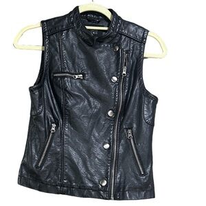 Unique TCEC Black Moto Vest hand painted Asymmetrical Zipper size S